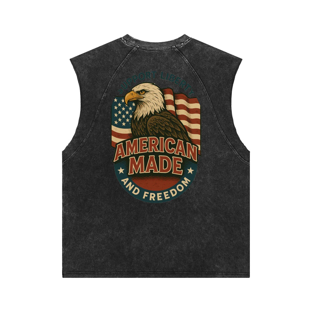 NEON American Clothing Tank top with an eagle and american flah print on the reverse. Wording American made and freedom.