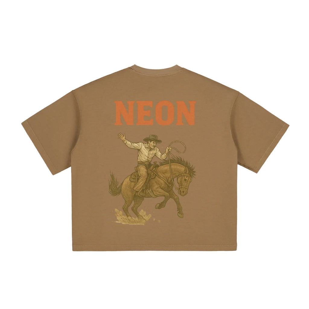 Neon brown Tee with roseo print vintage washed cowboy