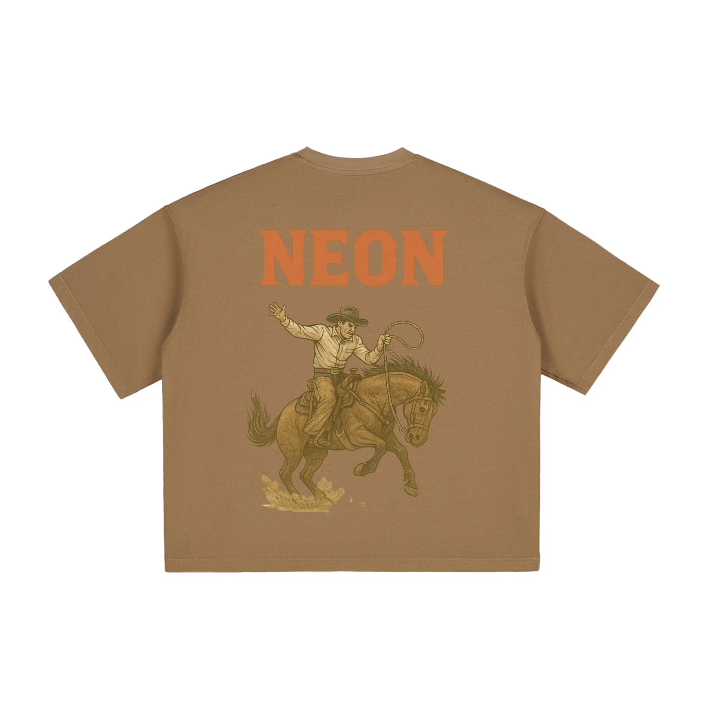 Neon brown Tee with roseo print vintage washed cowboy